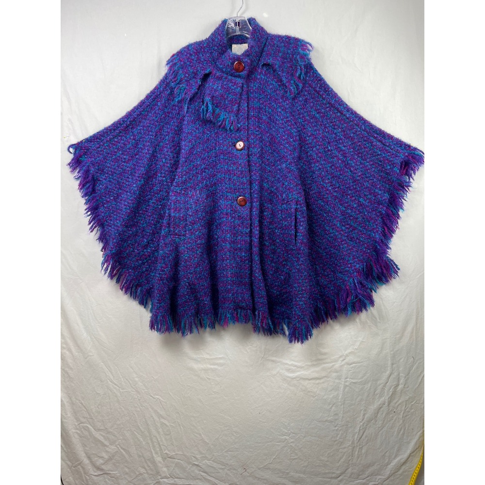 Boyne Valley Weavers Cape Womens OS Purple Mohair Wool Fringe Handmade Ireland